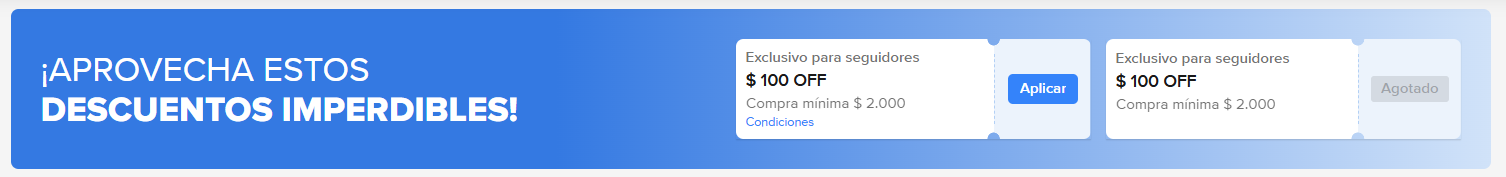 ¡Aprovechá estos descuentos imperdibles! $100 OFF exclusivo para seguidores en Mercado Libre